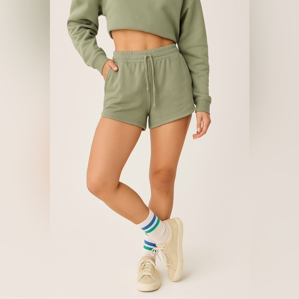 Sage Green Women’s Lounge Shorts with Drawstring Waist (Approx. Size M)